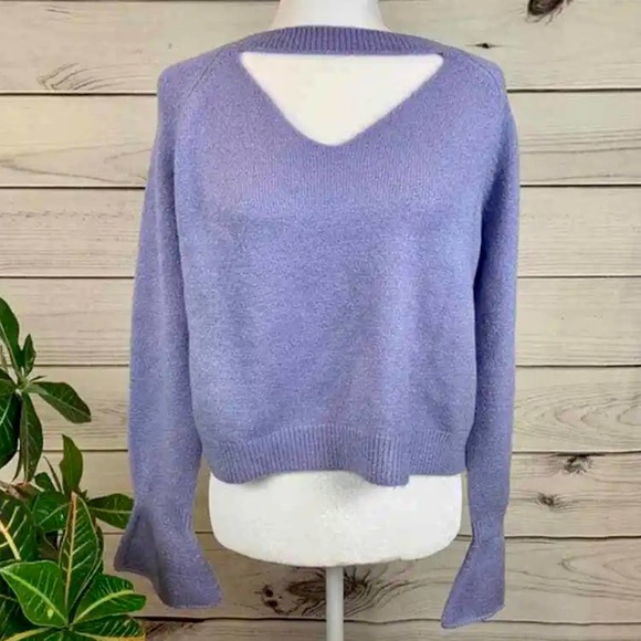 FEW MODA Women's Sweater-Choker Neck Bell Sleeves-Large Lavendar NWT - Picture 1 of 6